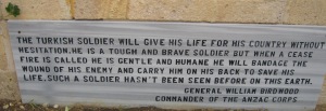 Tribute to the Turkish soldiers from General Birdwood, Turkish Cemetery, Gallipoli. (Image courtesy R O'Neale)